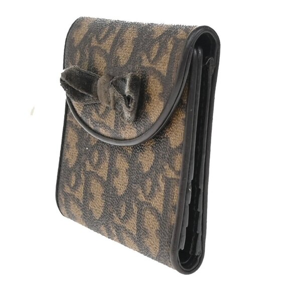 CHRISTIAN DIOR Logo Trotter Trifold Compact Wallet PVC Leather Brown 38KA929 - Picture 2 of 12
